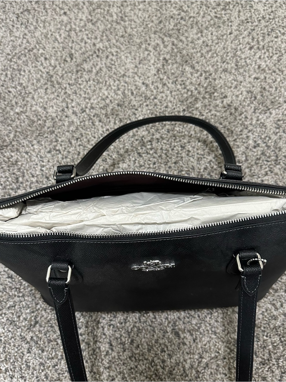 NWT Coach Gallery Tote CH285 Black Crossgrain Leather Silver - Picture 7 of 16